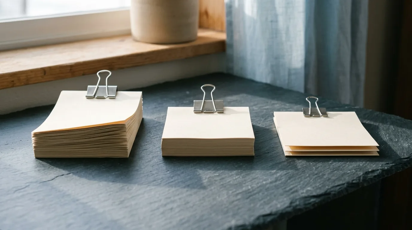 Three identical paper place settings laid out side by side on a plain table